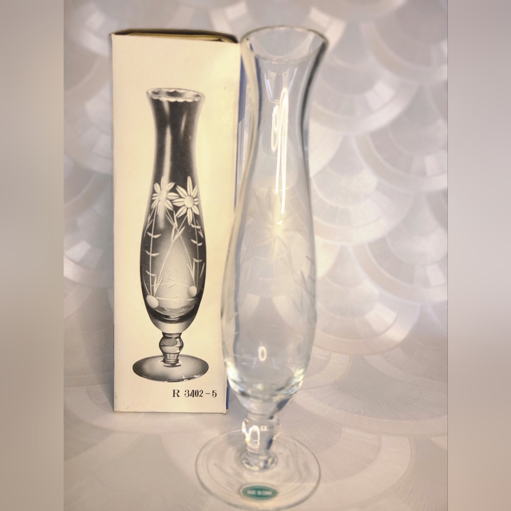 Vintage Crystal Clear Glass 9" Flower Bud Vase Footed Elegant Clear Glass Vase